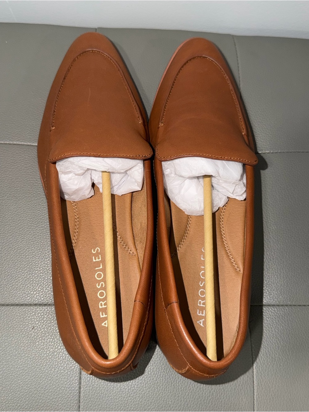 AEROSOLES Cognac Leather Slip-On Loafers